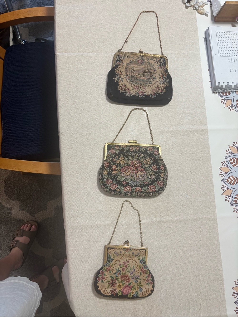Vintage Floral Tapestry Chain-Handle Women’s Bag - Black & Multicolor
